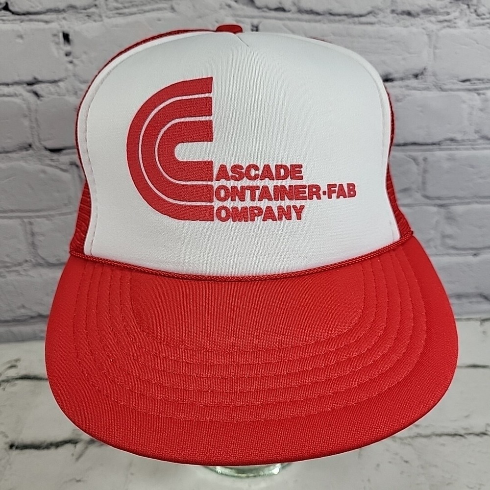 Vintage Trucker Hat Mens OSFA Red Cascade Container-Fab Rope Mesh Snapback Cap